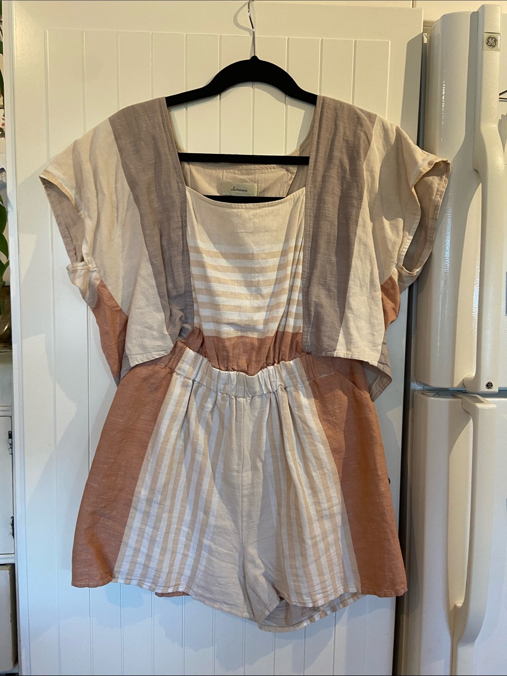 ANTHROPOLOGIE x ELEVENSES linen blend romper w/ open back Medium